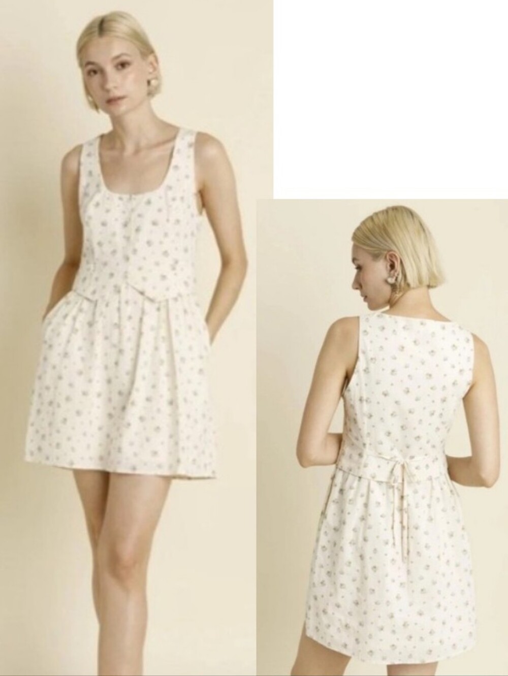 Aureum Tea Time Vest Bodice Mini Dress Cottagecore Ditzy Floral